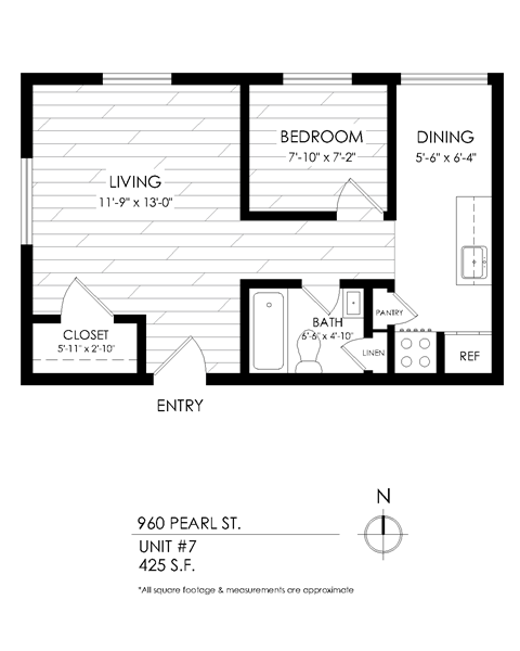 Floor plan for studio, 1 bath, 425 sqft